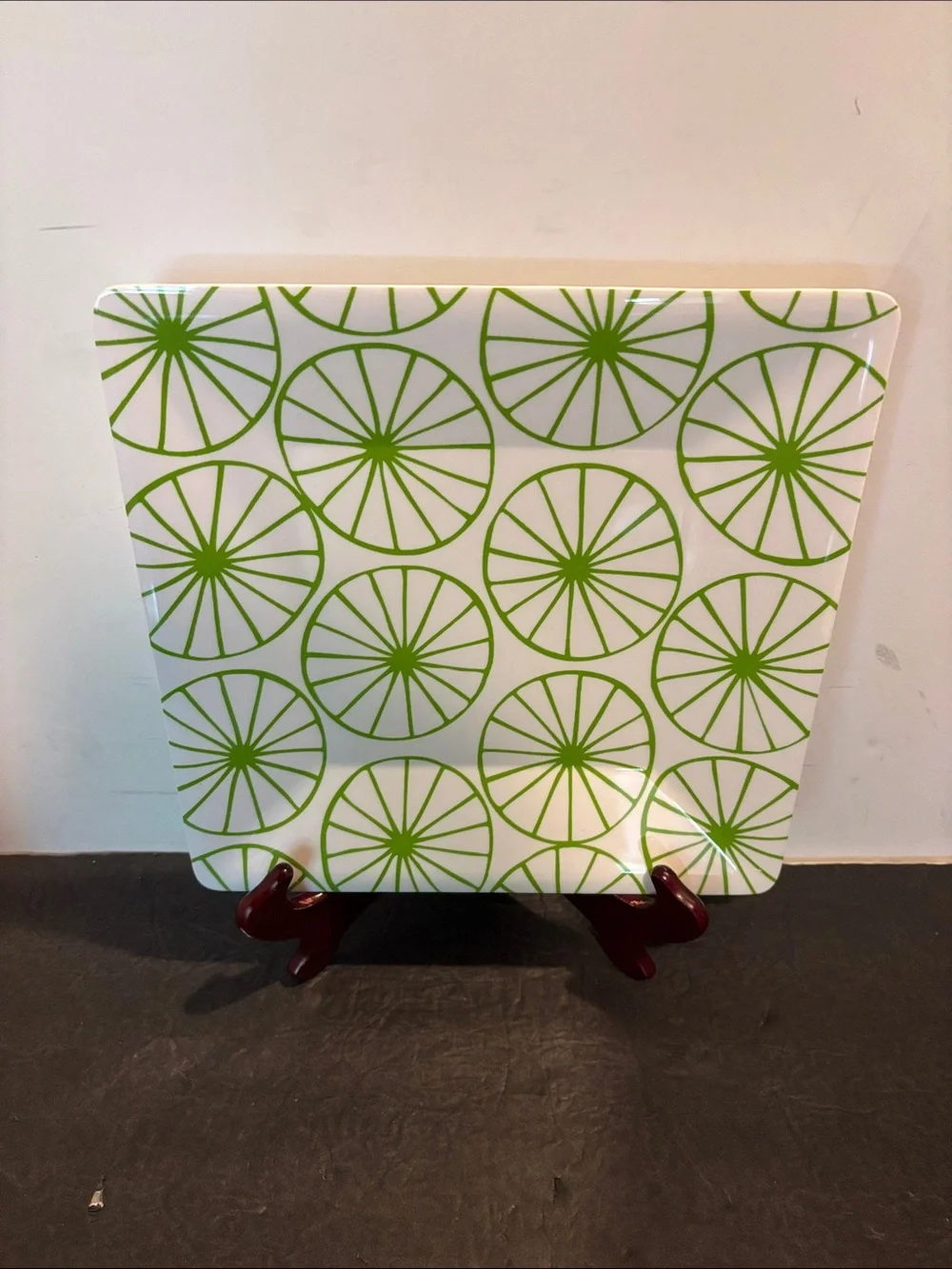 Green Wheel Pattern Square Melamine Serving Plates - Set of 6